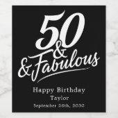 50 and Fabulous Birthday Chic Script Custom Wijn Etiket (Enkel label)