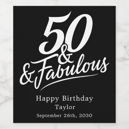 50 and Fabulous Birthday Chic Script Custom Wijn Etiket (Enkel label)