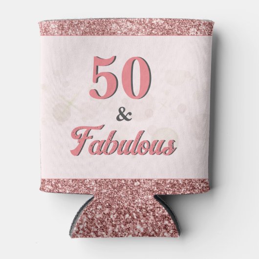 50 and Fabulous Birthday Elegant Roos Roze Glitter Blikjeskoeler (Voorkant)