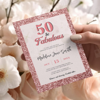 50 and Fabulous Birthday Elegant Roos Roze Glitter Kaart