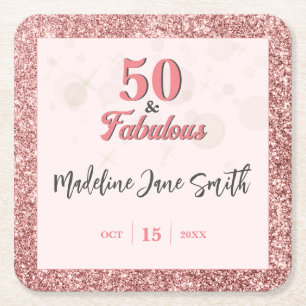 50 and Fabulous Birthday Elegant Roos Roze Glitter Kartonnen Onderzetters