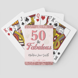 50 and Fabulous Birthday Elegant Roos Roze Glitter Pokerkaarten