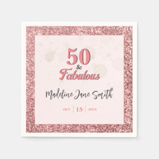 50 and Fabulous Birthday Elegant Roos Roze Glitter Servet