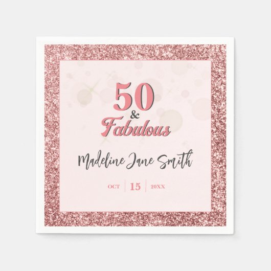 50 and Fabulous Birthday Elegant Roos Roze Glitter Servet (Voorkant)