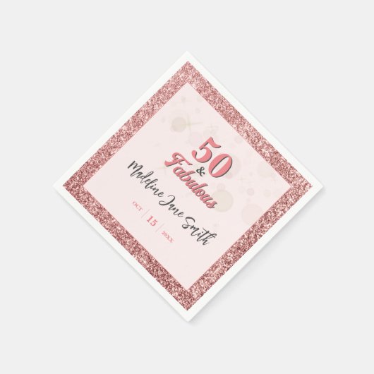 50 and Fabulous Birthday Elegant Roos Roze Glitter Servet (Hoek)