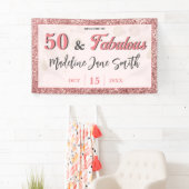 50 and Fabulous Birthday Elegant Roos Roze Glitter Spandoek (Insitu)
