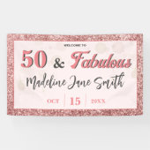 50 and Fabulous Birthday Elegant Roos Roze Glitter Spandoek (Horizontaal)