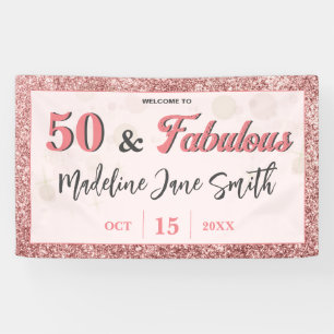 50 and Fabulous Birthday Elegant Roos Roze Glitter Spandoek