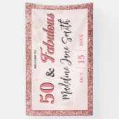 50 and Fabulous Birthday Elegant Roos Roze Glitter Spandoek (Verticaal)