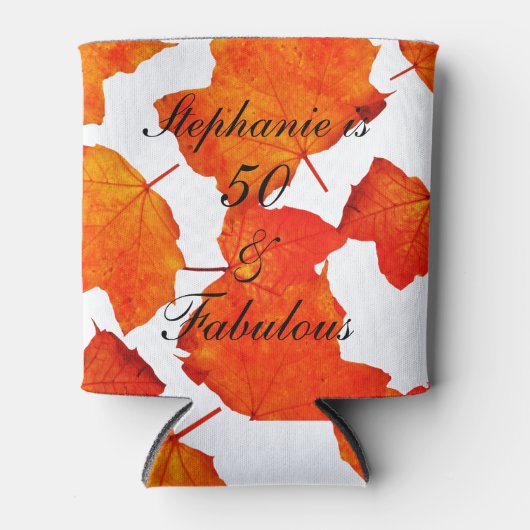 50 and Fabulous Birthday Herfst Autumn Leaves Sina Blikjeskoeler (Voorkant)