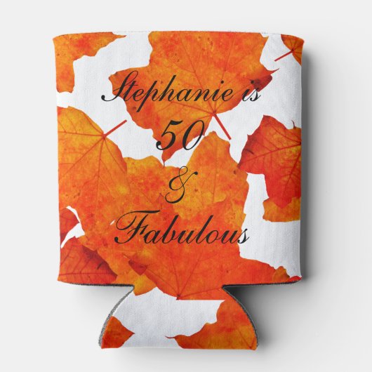 50 and Fabulous Birthday Herfst Autumn Leaves Sina Blikjeskoeler (Achterkant)