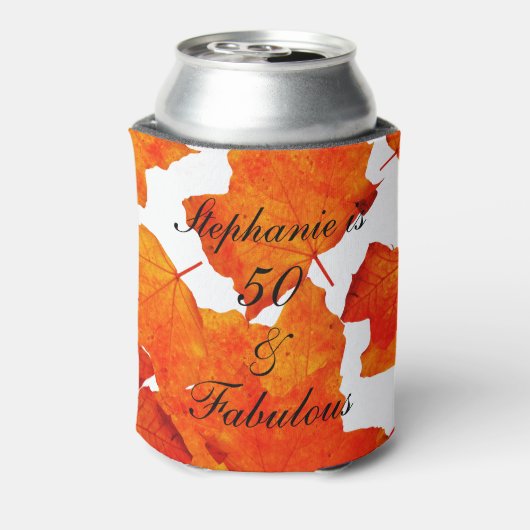 50 and Fabulous Birthday Herfst Autumn Leaves Sina Blikjeskoeler (Blikje Achterkant)