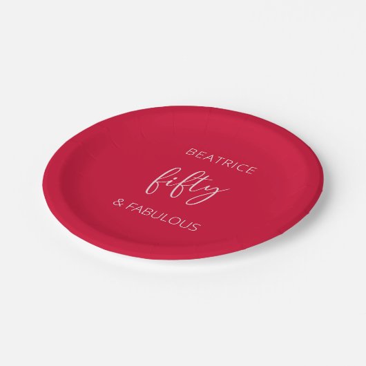 50 and Fabulous Birthday Modern Script Red Papieren Bordje (Gekanteld)