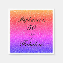 50 and Fabulous Birthday Pink Glitter Ombre Zwart Servet