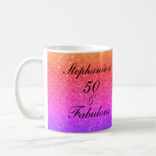 50 And Fabulous Birthday Pink Purple Glitter Black Koffiemok