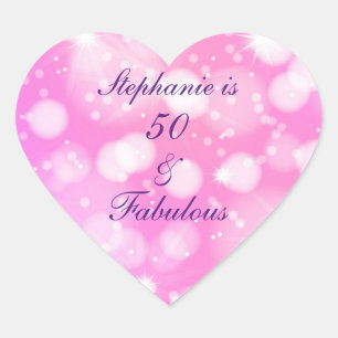 50 and Fabulous Birthday Pink Rose Paarse glitter Hart Sticker