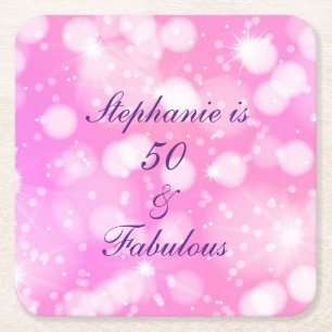 50 and Fabulous Birthday Pink Rose Paarse glitter Kartonnen Onderzetters