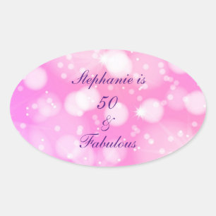 50 and Fabulous Birthday Pink Rose Paarse glitter Ovale Sticker