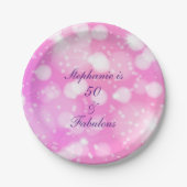 50 and Fabulous Birthday Pink Rose Paarse glitter Papieren Bordje (Voorkant)