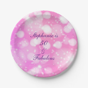 50 and Fabulous Birthday Pink Rose Paarse glitter Papieren Bordje