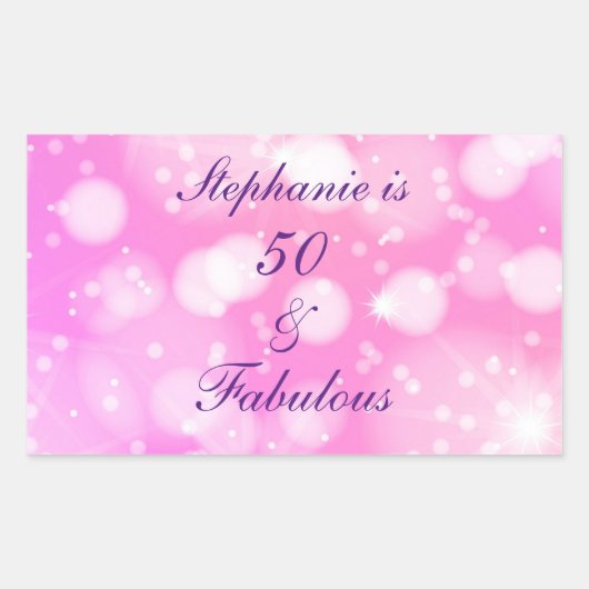 50 and Fabulous Birthday Pink Rose Paarse glitter Rechthoekige Sticker (Voorkant)