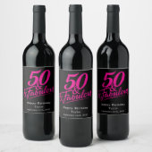 50 and Fabulous Birthday Pink Script Custom Wijn Etiket (Flessen)