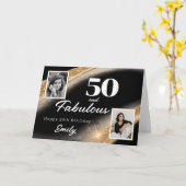 50 and Fabulous Black Gold Photo 50th Birthday Kaart (Gele Bloem)