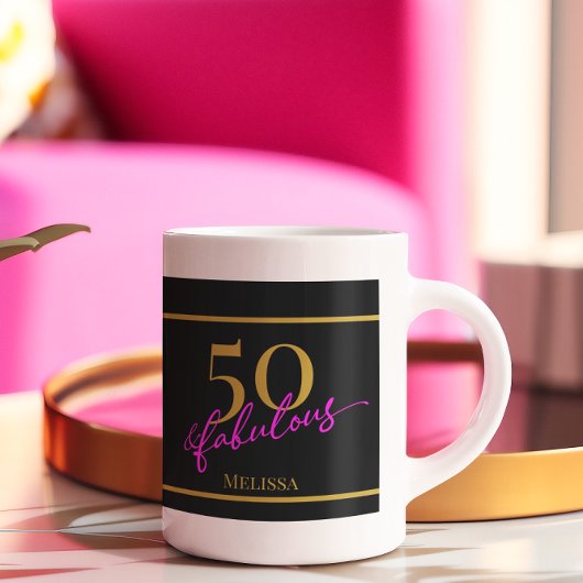 50 and Fabulous Black Gold Pink Koffiemok