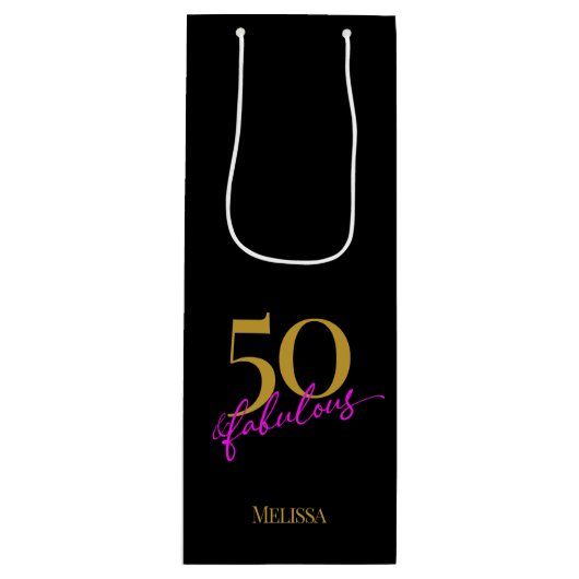 50 and Fabulous Black Gold Pink Wijn Cadeautas (Voorkant)