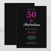 50 and Fabulous Black Pink Birthday Kaart (Voorkant / Achterkant)
