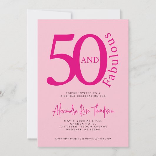 50 and Fabulous Blush Pink Script 50th Birthday Kaart (Voorkant)