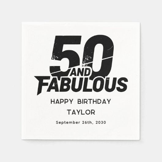 50 and Fabulous Bold Grunge Distressed Black White Servet (Voorkant)