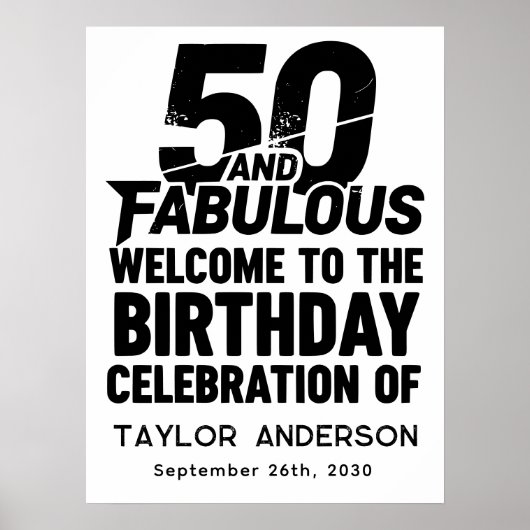 50 and Fabulous Bold Grunge Welcome Celebration Poster (Voorkant)
