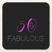 50 and fabulous Chic Hot Pink Black Birthday Kartonnen Onderzetters (Voorkant)