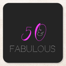 50 and fabulous Chic Hot Pink Black Birthday Kartonnen Onderzetters