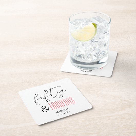 50 and Fabulous Custom 50th Birthday Modern Script Kartonnen Onderzetters (Insitu)