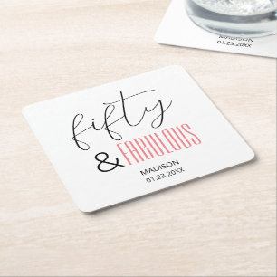 50 and Fabulous Custom 50th Birthday Modern Script Kartonnen Onderzetters