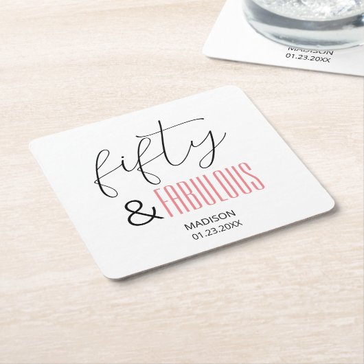 50 and Fabulous Custom 50th Birthday Modern Script Kartonnen Onderzetters (Schuin)