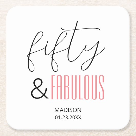 50 and Fabulous Custom 50th Birthday Modern Script Kartonnen Onderzetters (Voorkant)