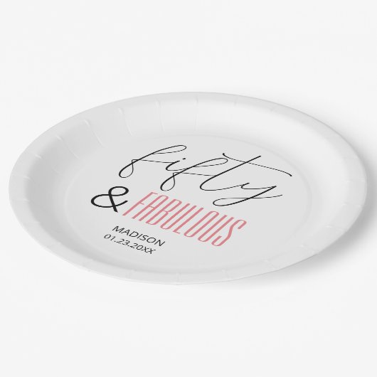 50 and Fabulous Custom 50th Birthday Modern Script Papieren Bordje (Gekanteld)