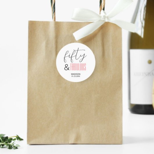 50 and Fabulous Custom 50th Birthday Modern Script Ronde Sticker