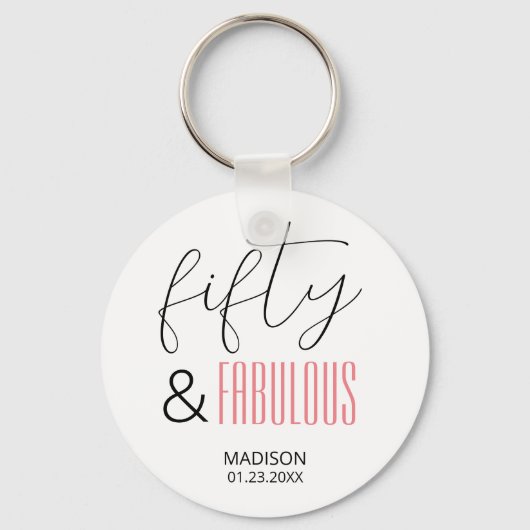 50 and Fabulous Custom 50th Birthday Modern Script Sleutelhanger (Achterkant)