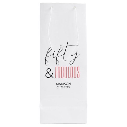 50 and Fabulous Custom 50th Birthday Modern Script Wijn Cadeautas (Achterkant)