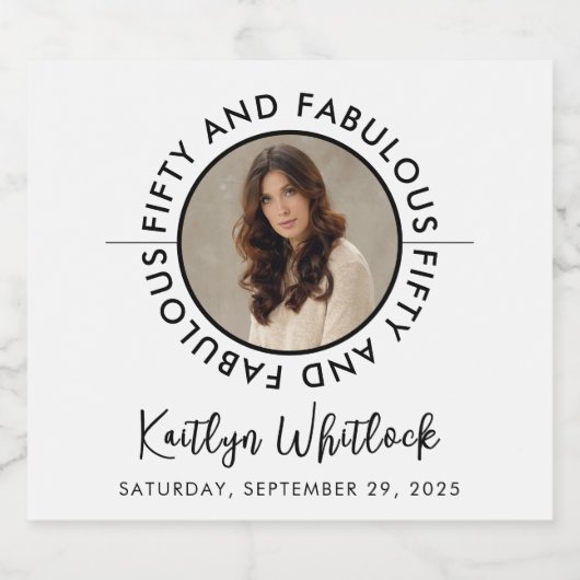 50 and Fabulous Custom Photo 50th Birthday Party Sparkling Wijnetiket (Enkel label)