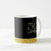 50 and Fabulous Elegant Script Zwart Goud Glitter Mok (Voorkant rechts)