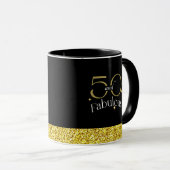 50 and Fabulous Elegant Script Zwart Goud Glitter Mok (Voorkant rechts)