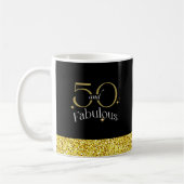 50 and Fabulous Elegant Script Zwart Goud Glitter Mok (Links)