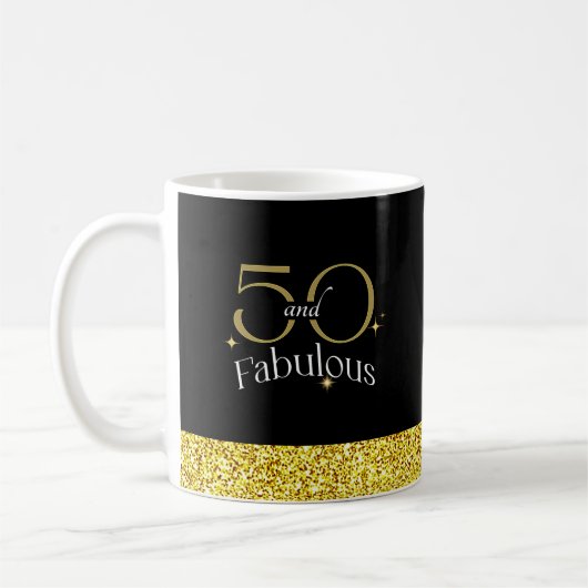 50 and Fabulous Elegant Script Zwart Goud Glitter Mok (Links)