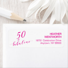 50 and Fabulous Fiftieth Birthday Hot Pink Address Etiket