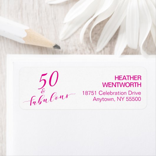 50 and Fabulous Fiftieth Birthday Hot Pink Address Etiket (Insitu)
